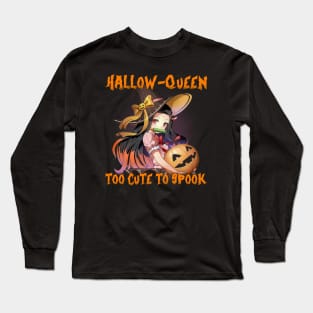 Funny Halloween Puns Anime Hallow Queen Too Cute to Spook Long Sleeve T-Shirt